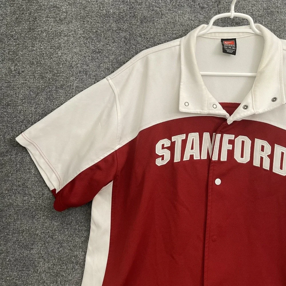 Nike Elite Team Stanford Shirt Mens Sz XL Warm Up Button Up Red Basketball